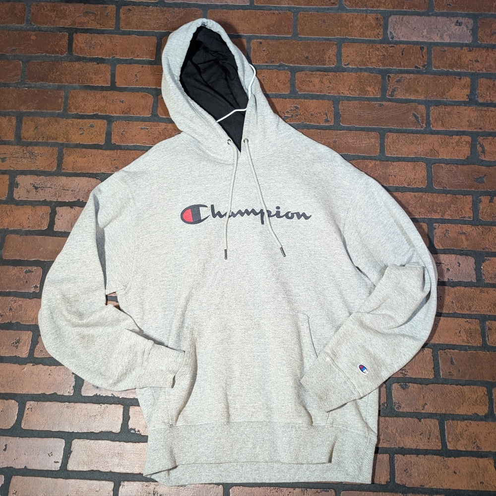 Champion Men's M Heather Gray Basic Hoodie Drawstring‎ Sweatshirt Classic